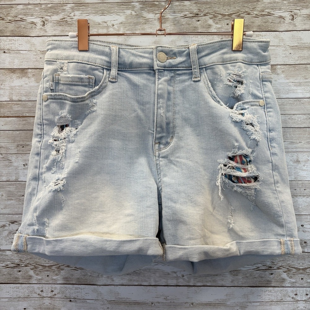 Judy Blue Womens M Shorts Aztec Pockets Peek Patches Cuffed High Rise JB150137 - Picture 9 of 11